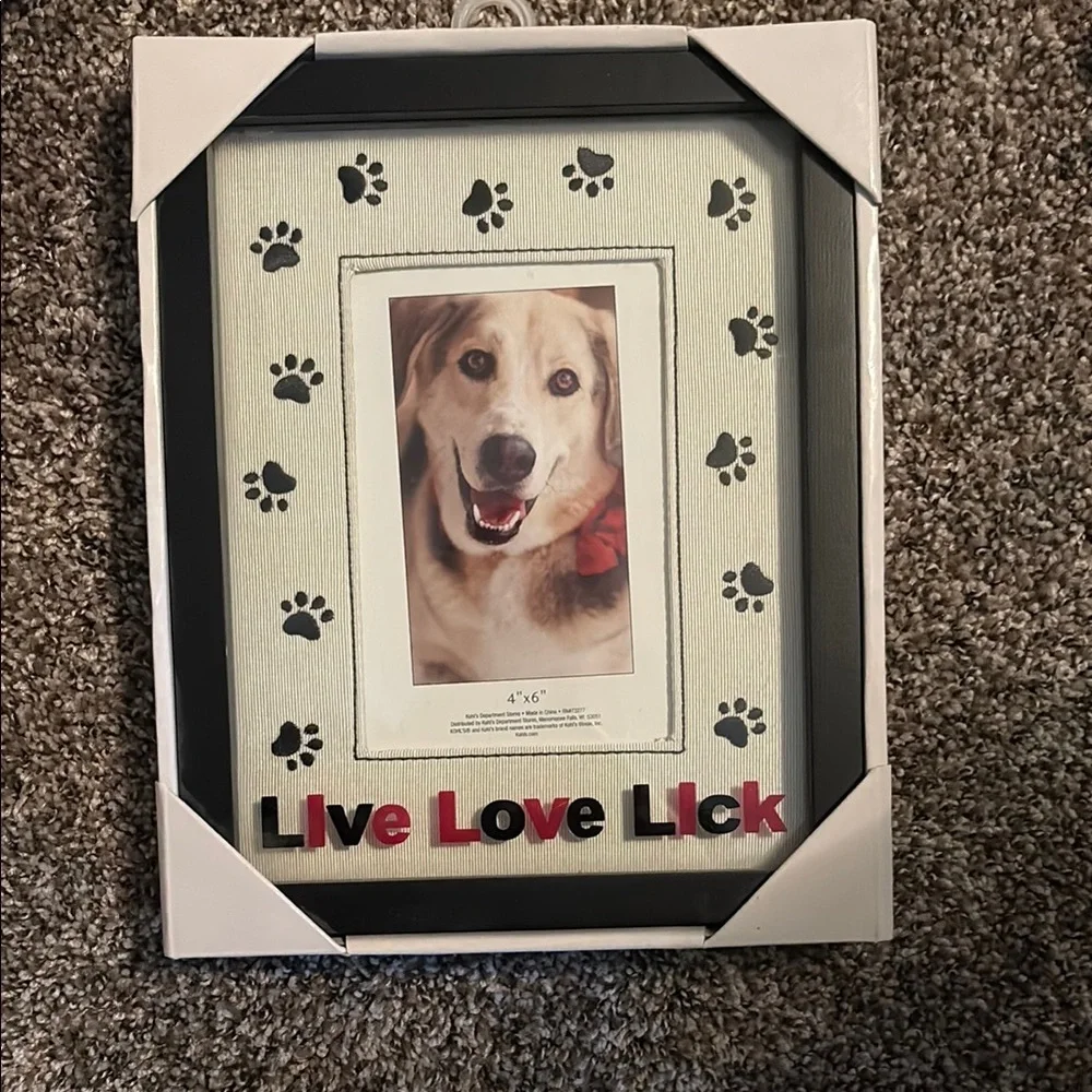 Live Love Lick Dog Picture Frame - Black and White NWT